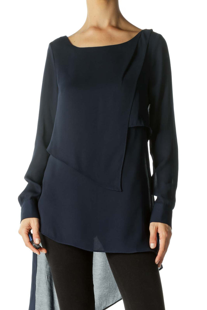 Navy Sheer Asymmetric Layered Blouse