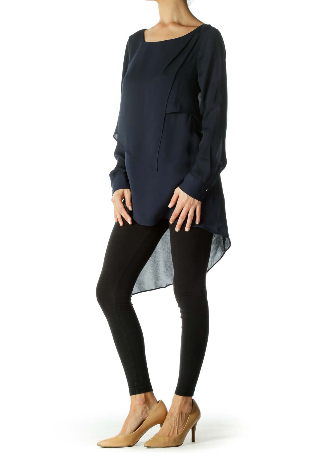 Navy Sheer Asymmetric Layered Blouse