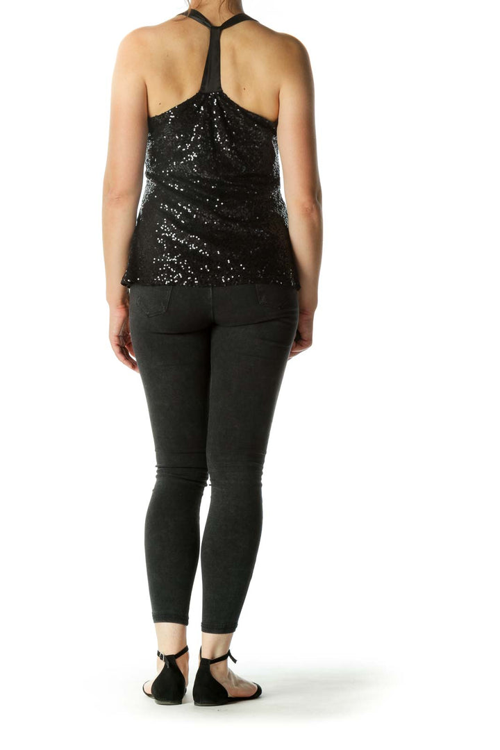 Black Sequined Thin Racerback Tank Tops