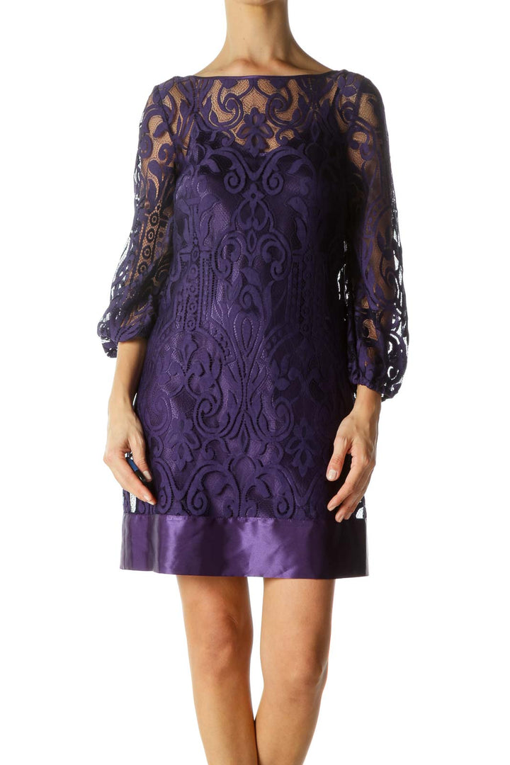 Purple Lace Midi Dress