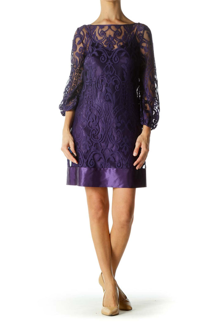 Purple Lace Midi Dress