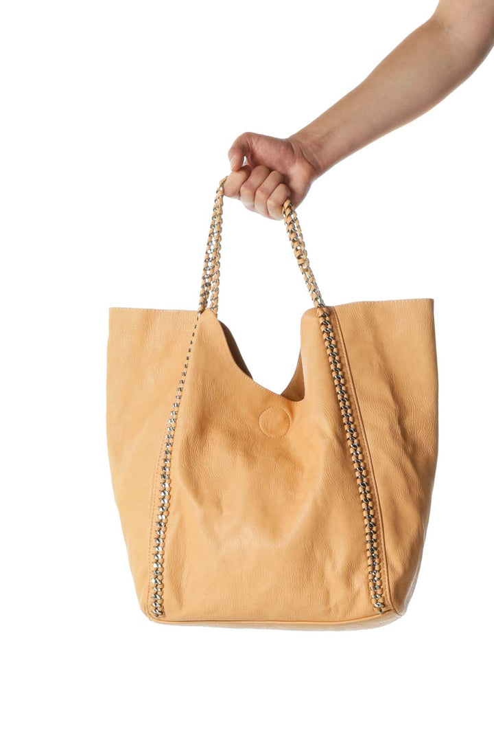 Beige Chain Strap Magnetic Closure Tote