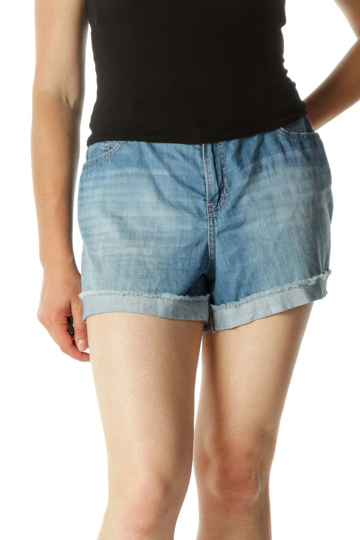 Blue Folded Hem Denim Short