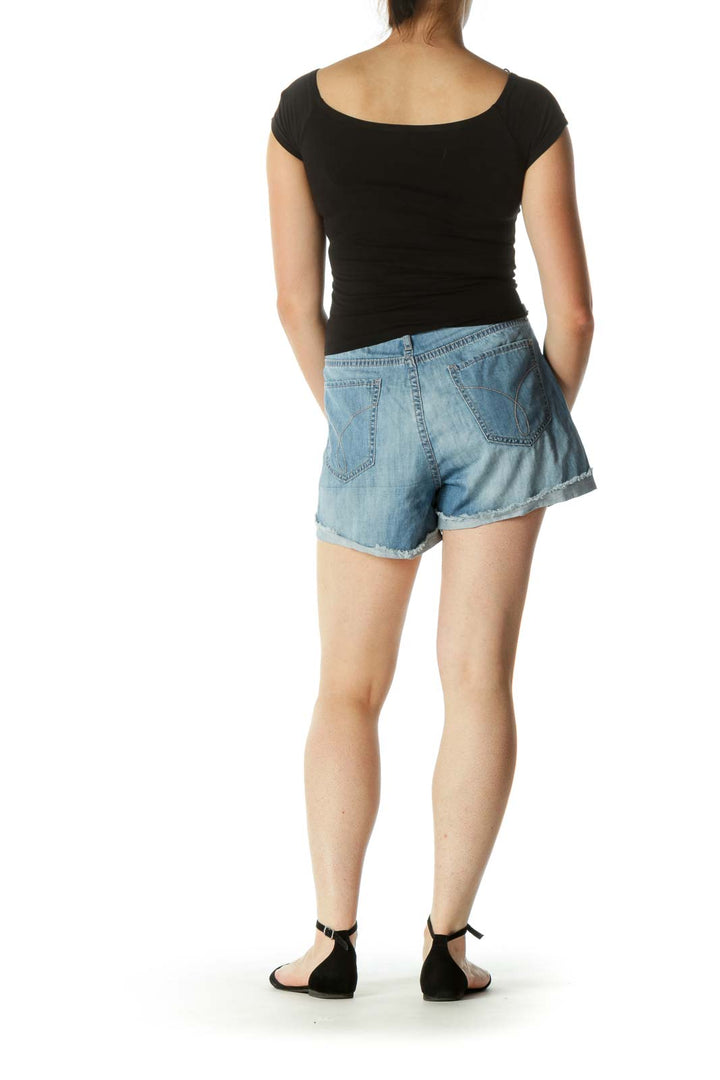 Blue Folded Hem Denim Short