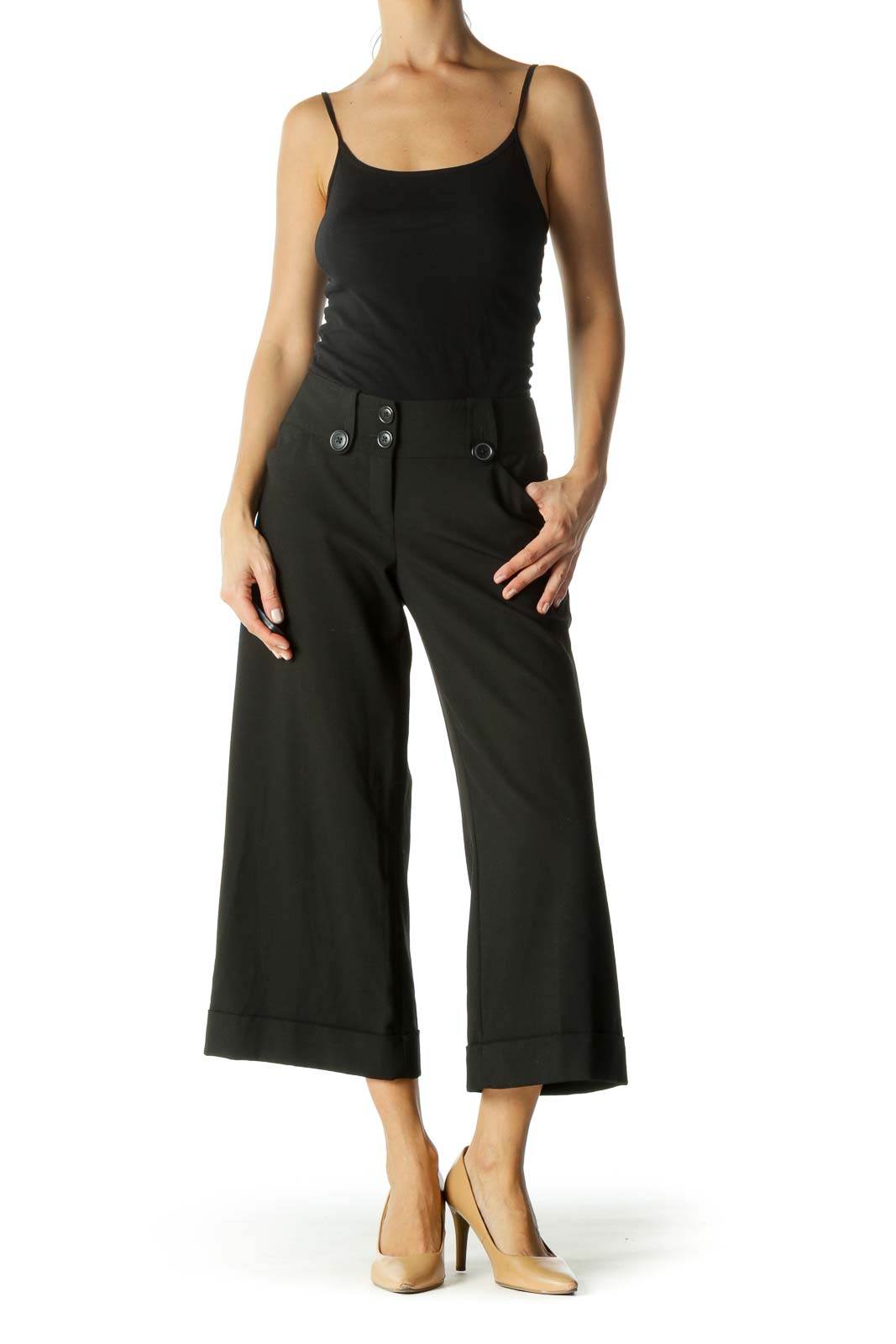 Black Pocketed Belt-Hoops Culottes Pants