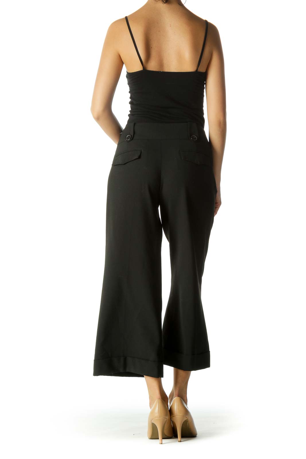 Black Pocketed Belt-Hoops Culottes Pants