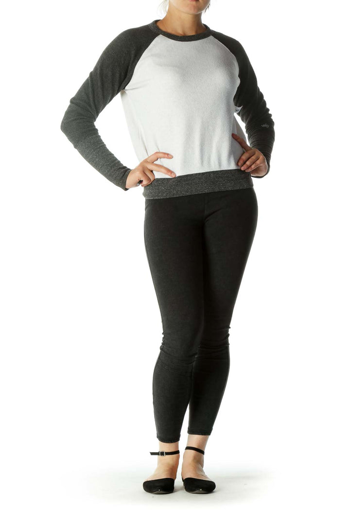 White Gray Soft Textured Pullover Sweatshirt