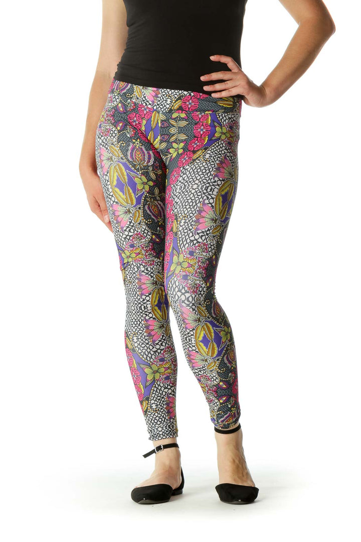 Multicolored Floral Print Stretch Active Pants