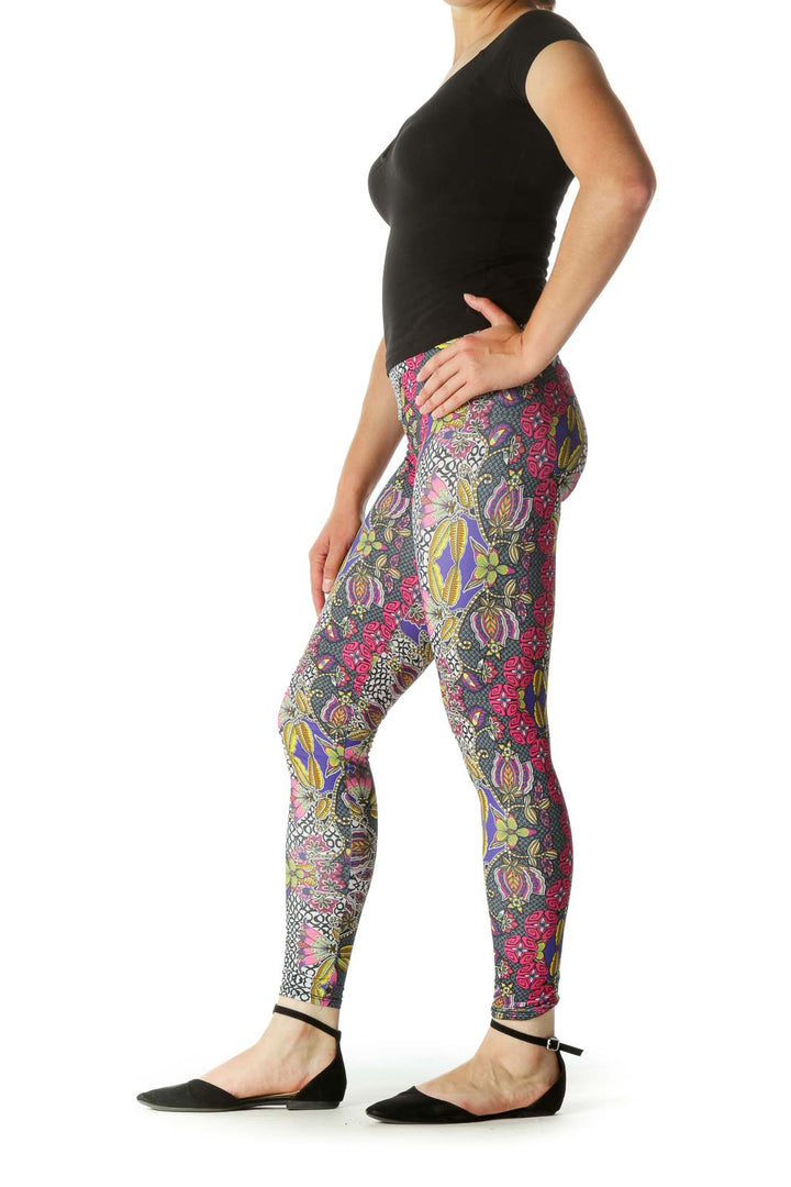 Multicolored Floral Print Stretch Active Pants