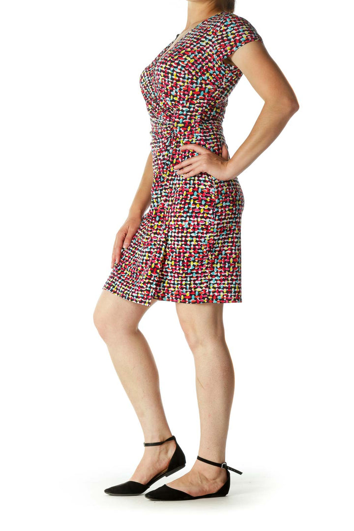 Multicolor Short Sleeve Mock Wrap Day Dress