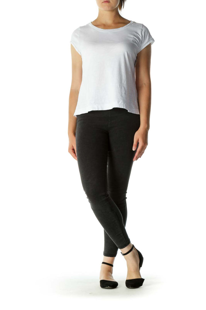 White Round Neck Cap Sleeve T-shirt