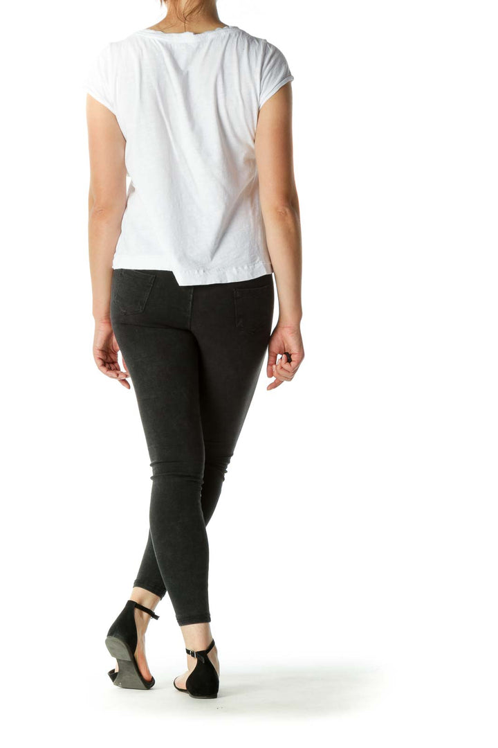 White Round Neck Cap Sleeve T-shirt