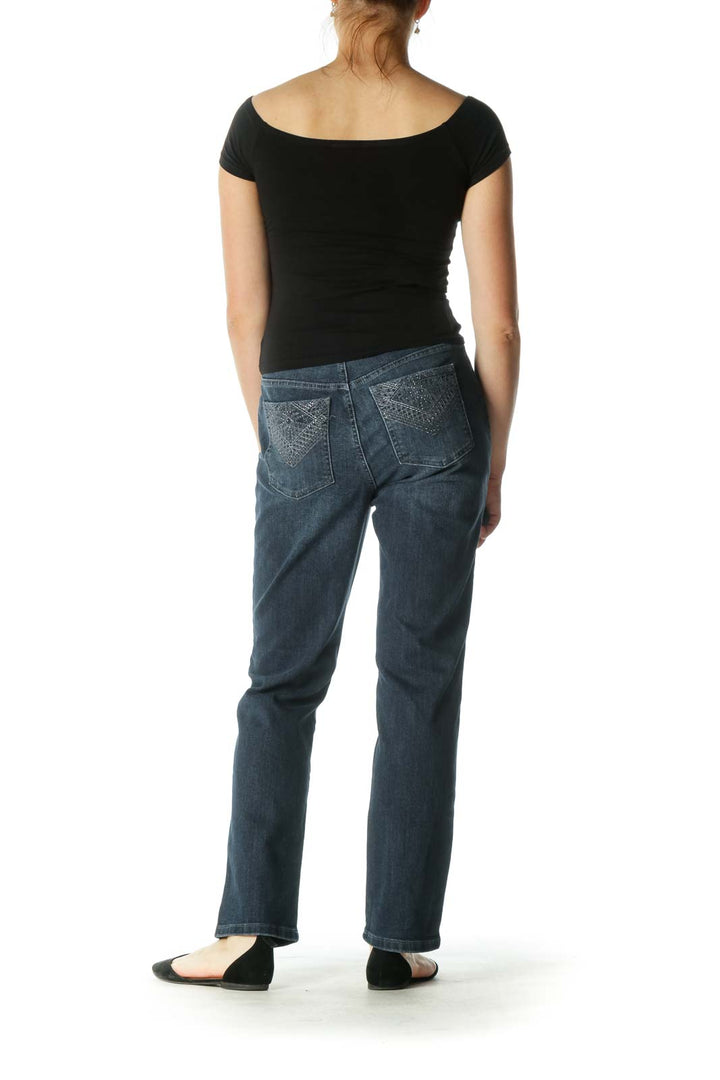 Blue Embellished Tapered Jeans