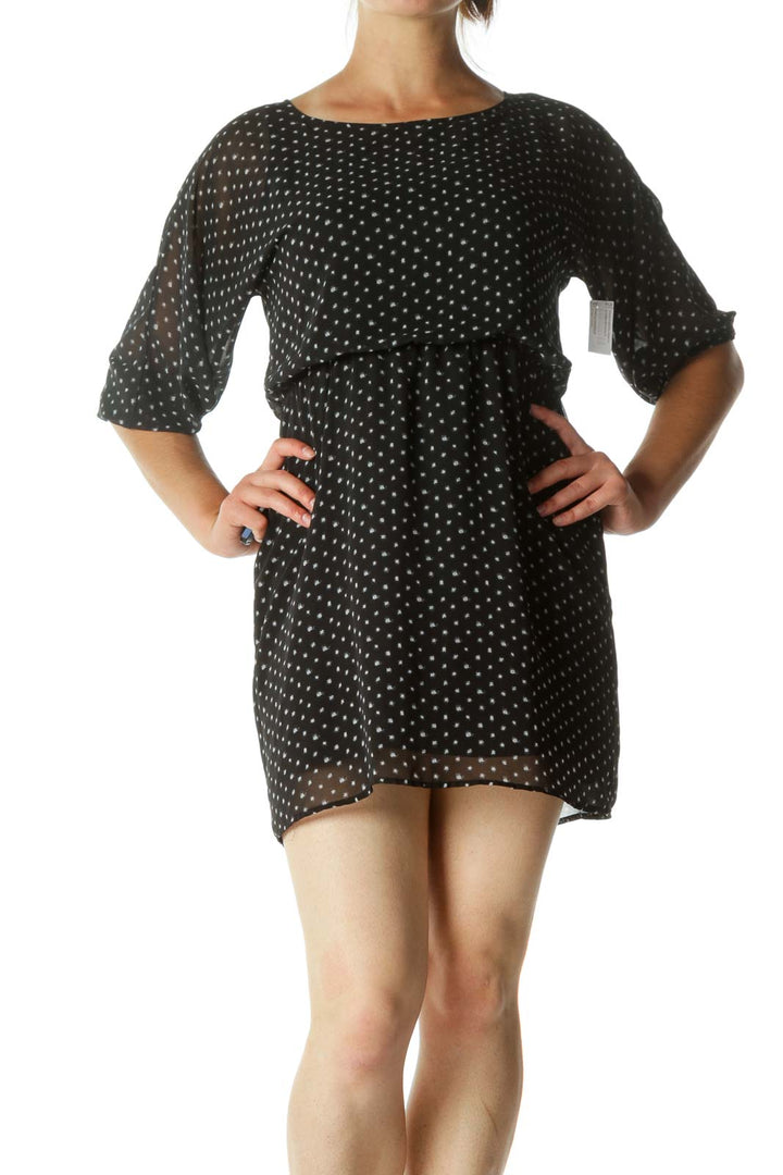 Black and White Polka-Dot Single Button Day Dress