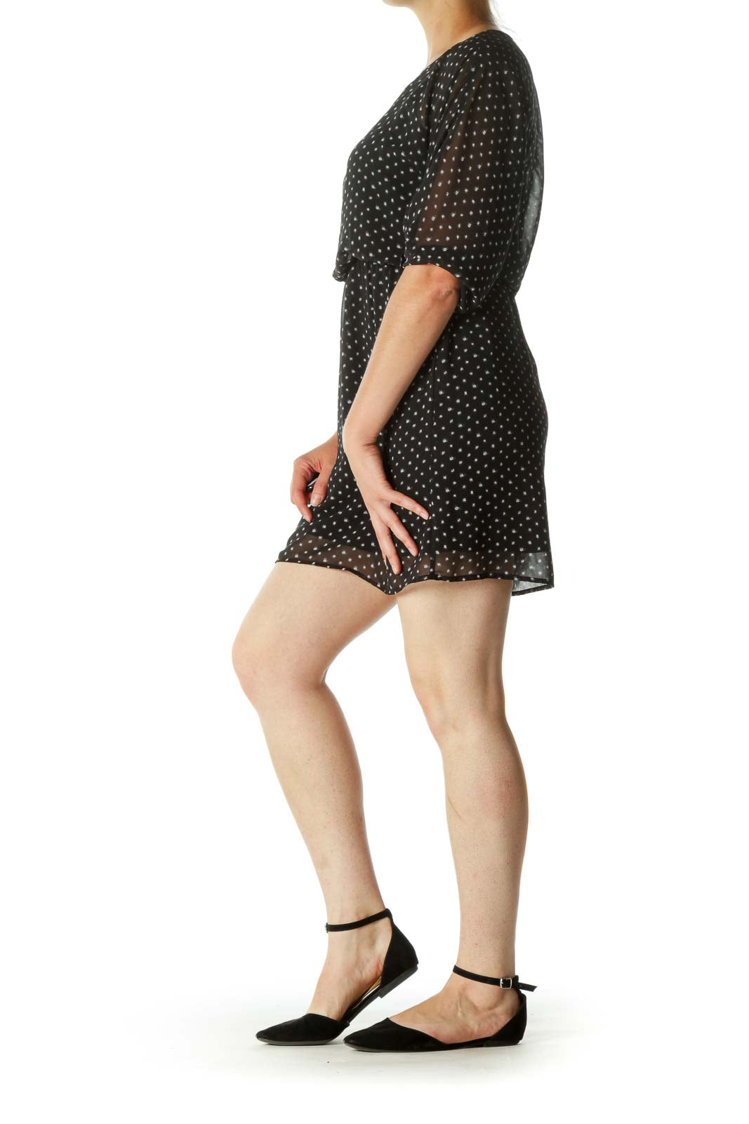 Black and White Polka-Dot Single Button Day Dress