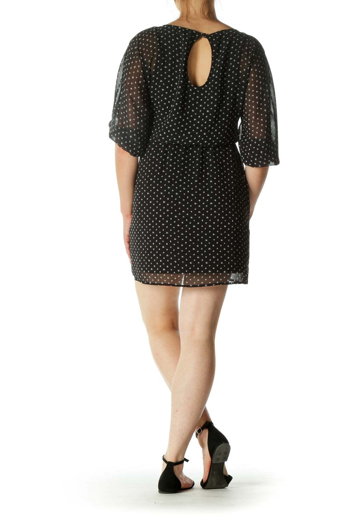 Black and White Polka-Dot Single Button Day Dress