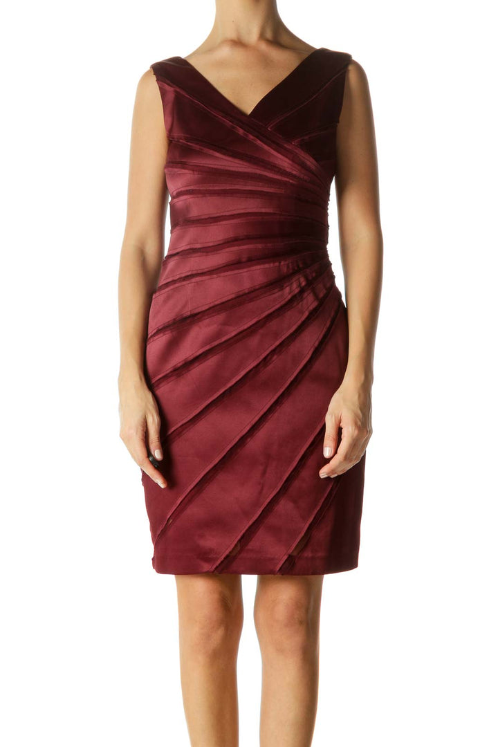 Burgundy Sheer & Seam Fitted Dress