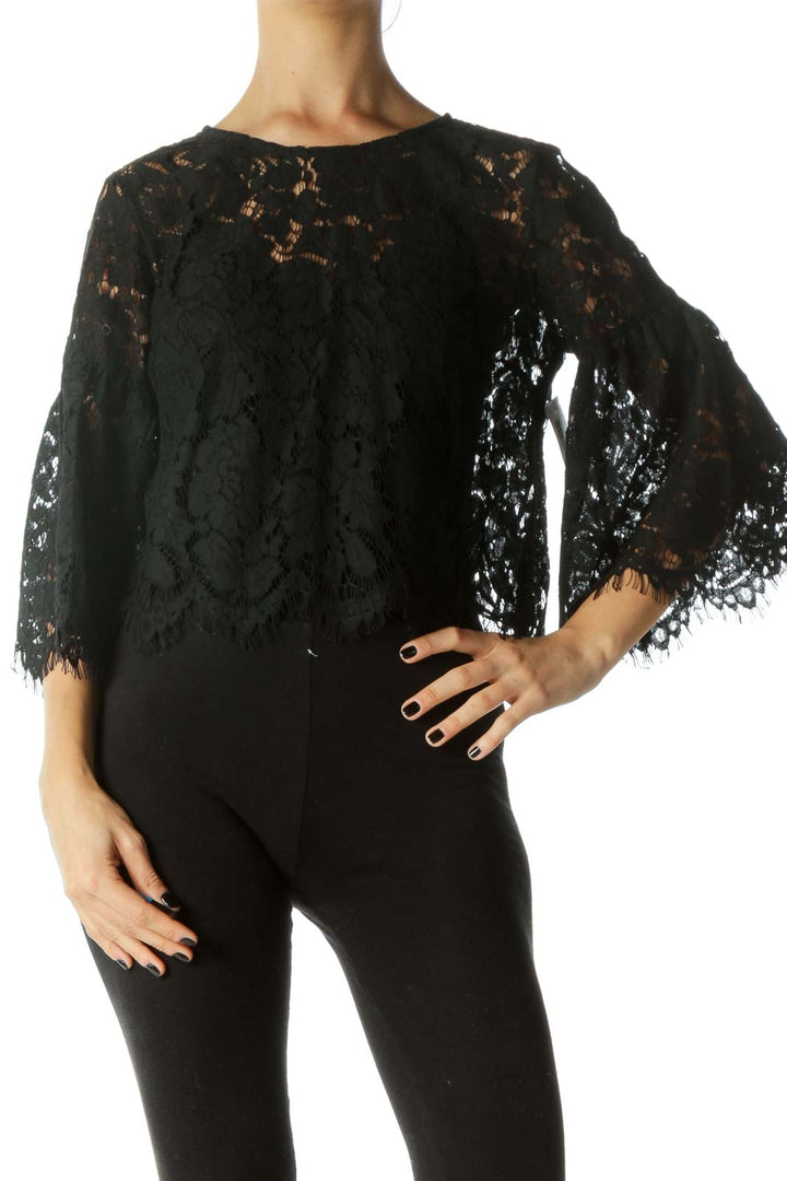 Black See-Through Keyhole Back Cropped Top