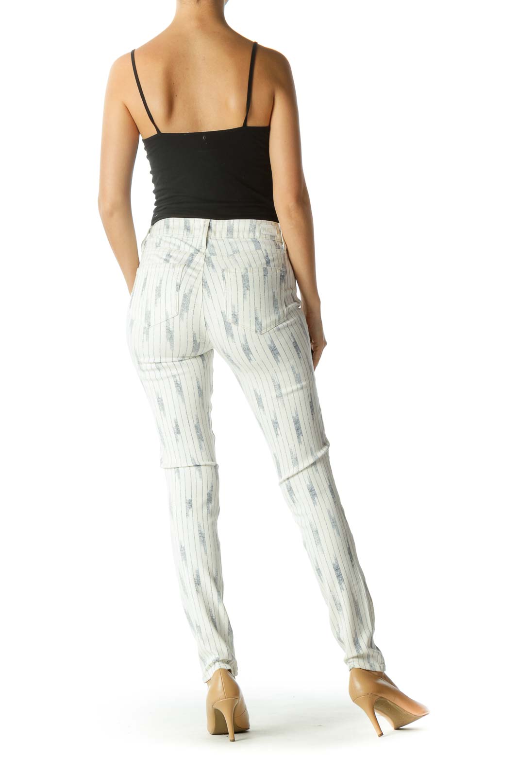 White & Navy Pocketed Patterned Skinny Pants