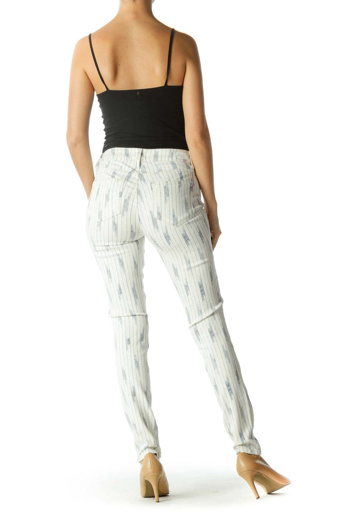 White & Navy Pocketed Patterned Skinny Pants