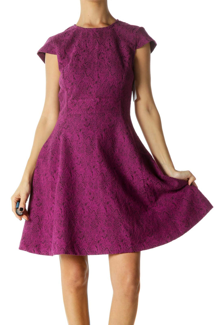 Purple Lace Patterned Zippered Sheath Dress