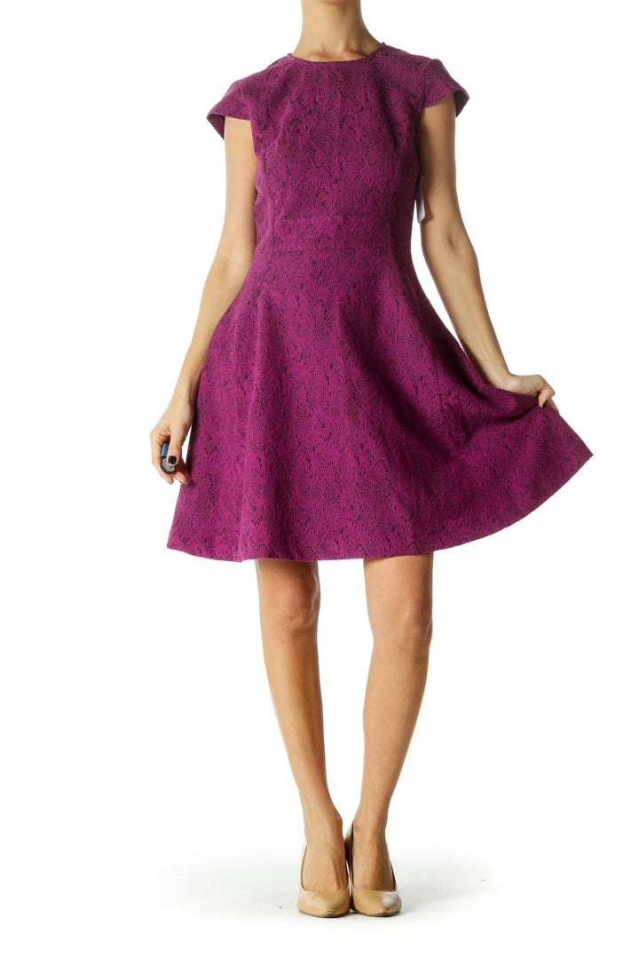 Purple Lace Patterned Zippered Sheath Dress