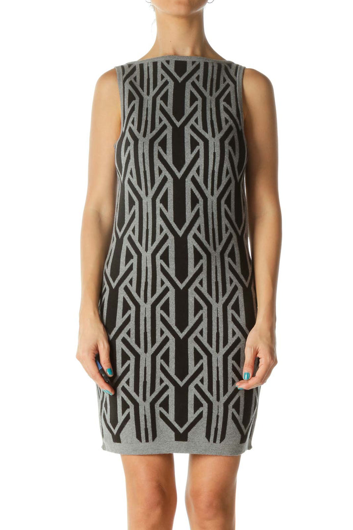 Black & Gray Tribal Print Sleeveless Knit Dress