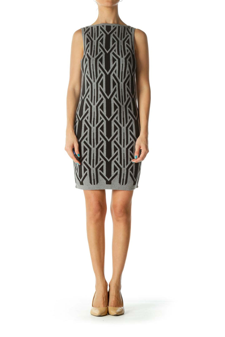 Black & Gray Tribal Print Sleeveless Knit Dress