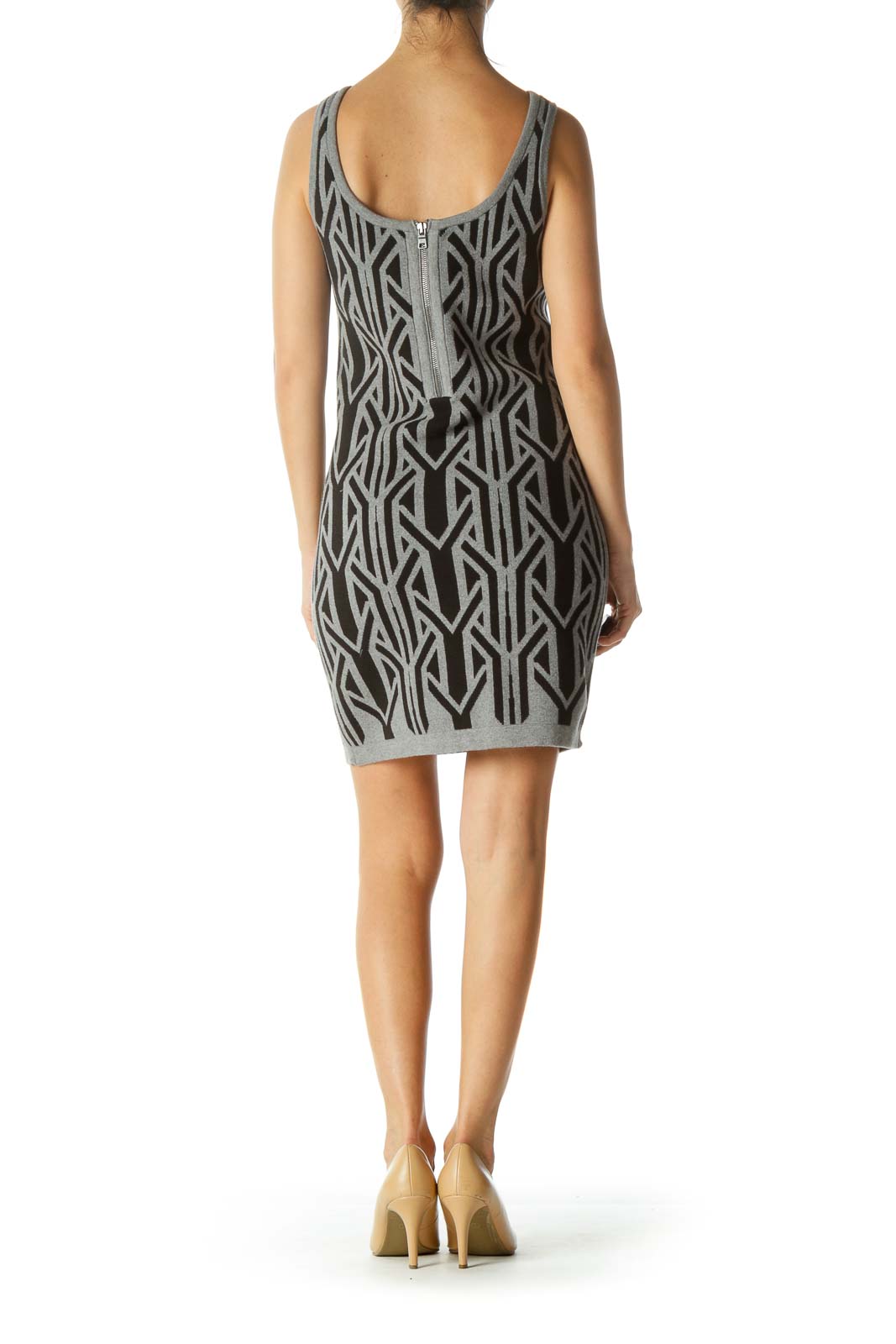 Black & Gray Tribal Print Sleeveless Knit Dress