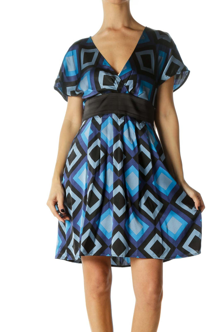 Multicolor Empire Waist Pleated Cocktail Dress