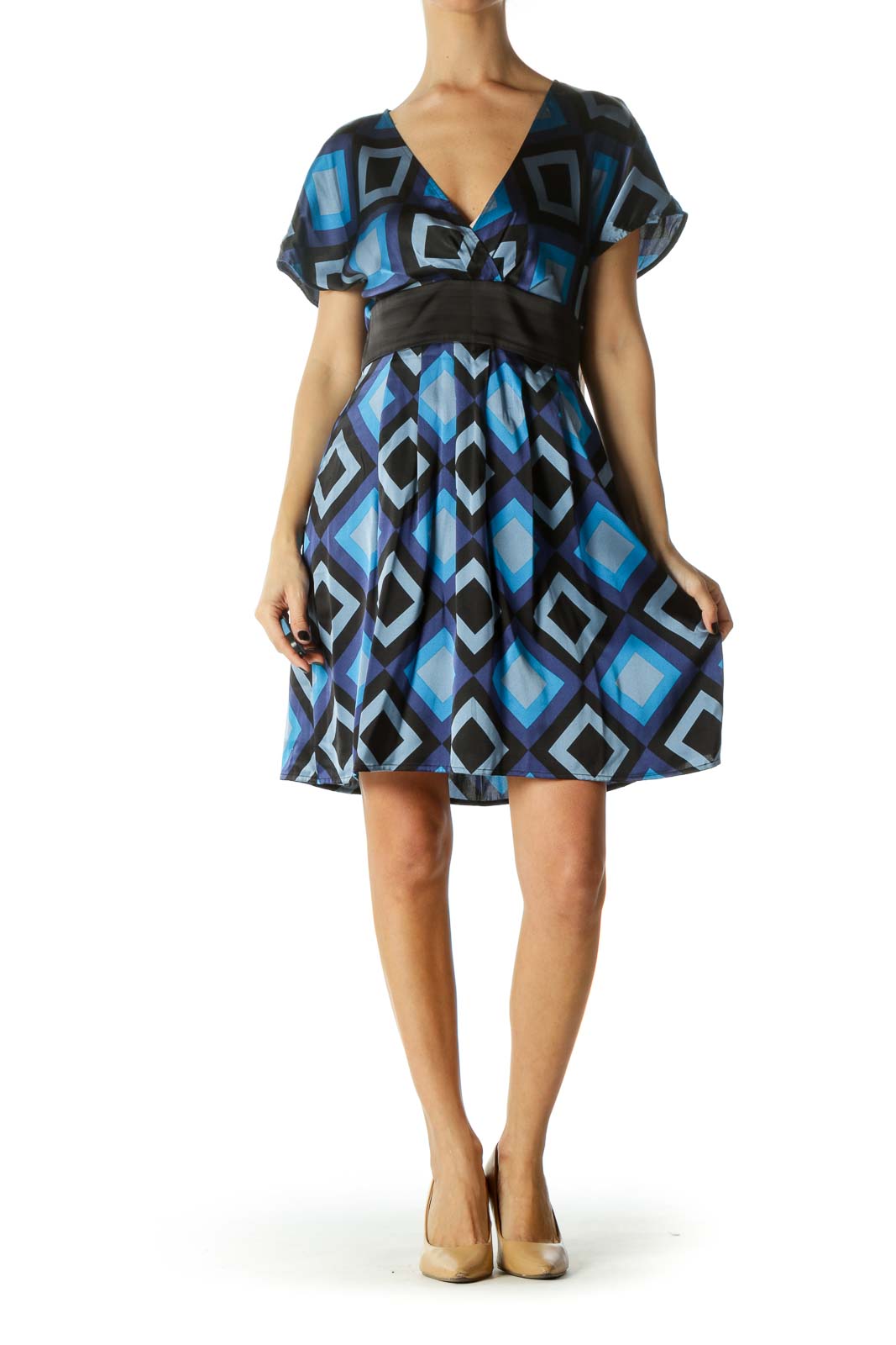 Multicolor Empire Waist Pleated Cocktail Dress