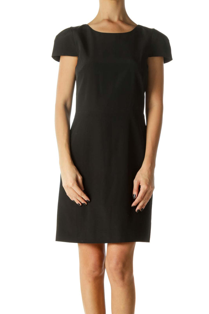 Black 100% Silk Open Back Sheath Dress