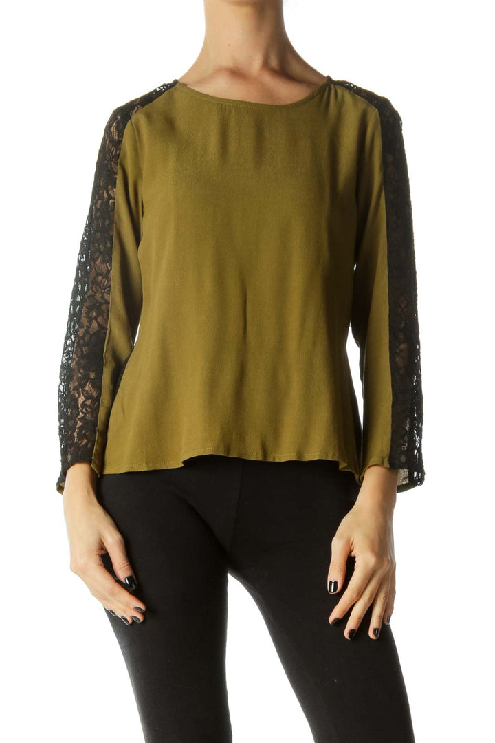 Black & Green Lace See-Through Blouse