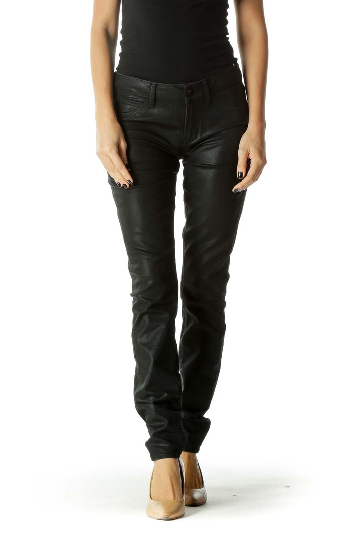 Black Metallic Pocketed Skinny Jeans