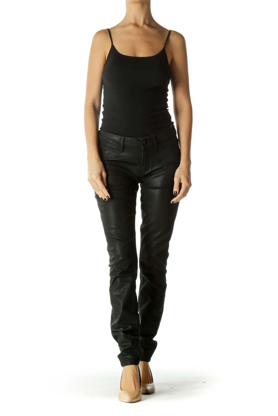 Black Metallic Pocketed Skinny Jeans