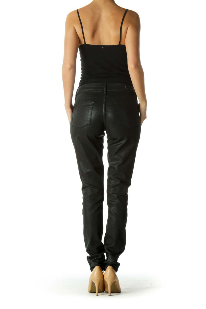 Black Metallic Pocketed Skinny Jeans