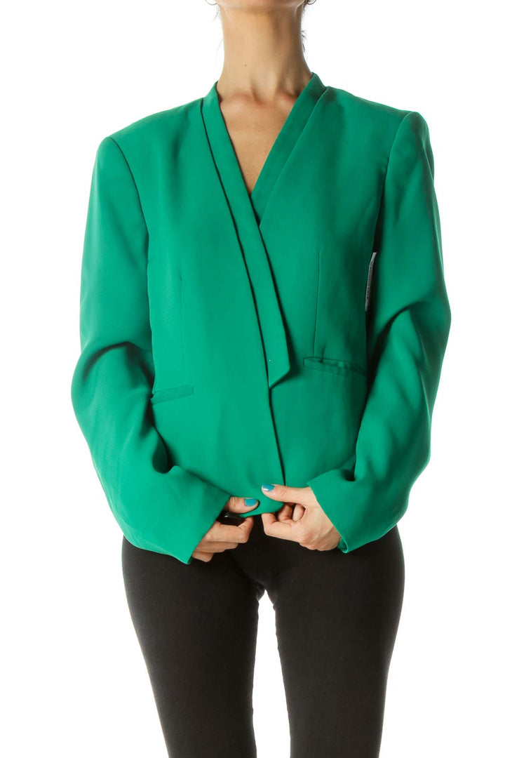 Green Shawl Collar Pocketed Suit Jacket