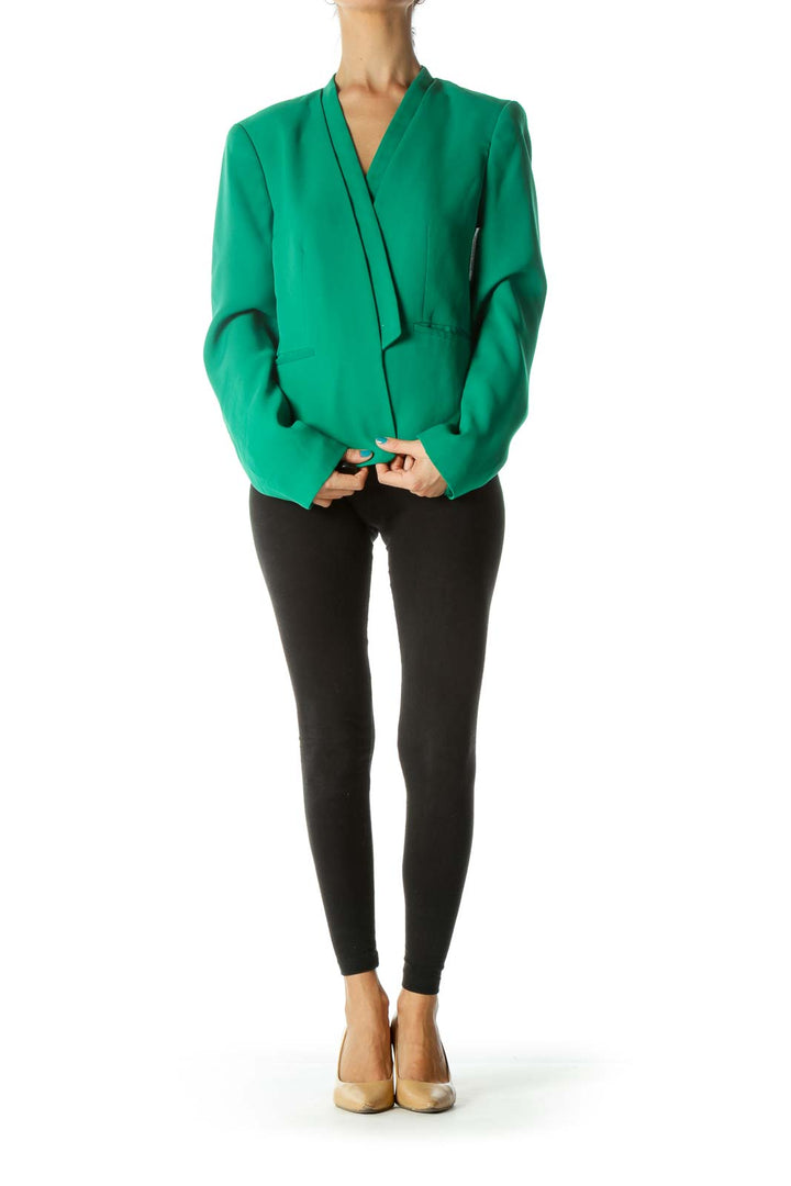 Green Shawl Collar Pocketed Suit Jacket