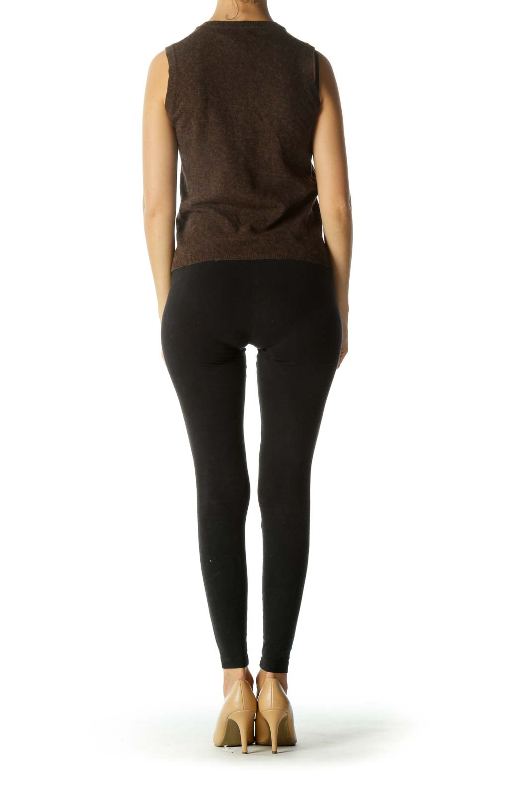 Brown Round Neck Sleeveless Knit Top