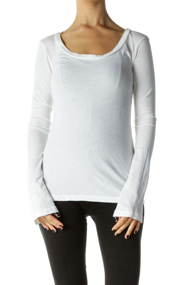 White Round Neck Long Sleeve T-Shirt