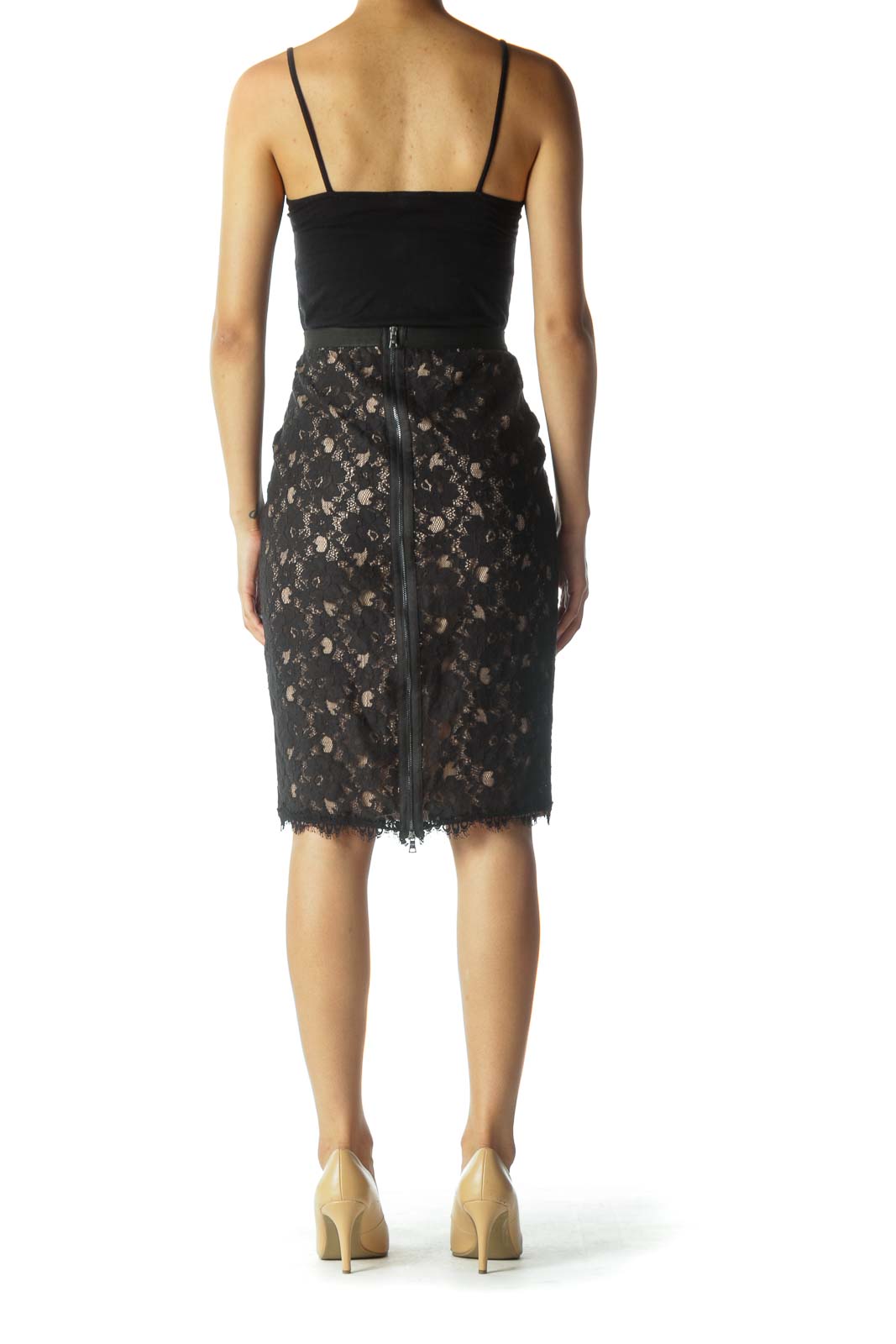 Black and Cream Lace Pencil Skirt