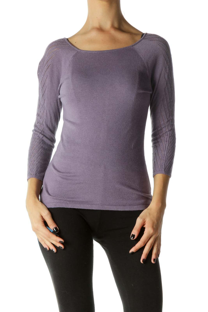 Purple Back Tie Boat Neck Knit Top