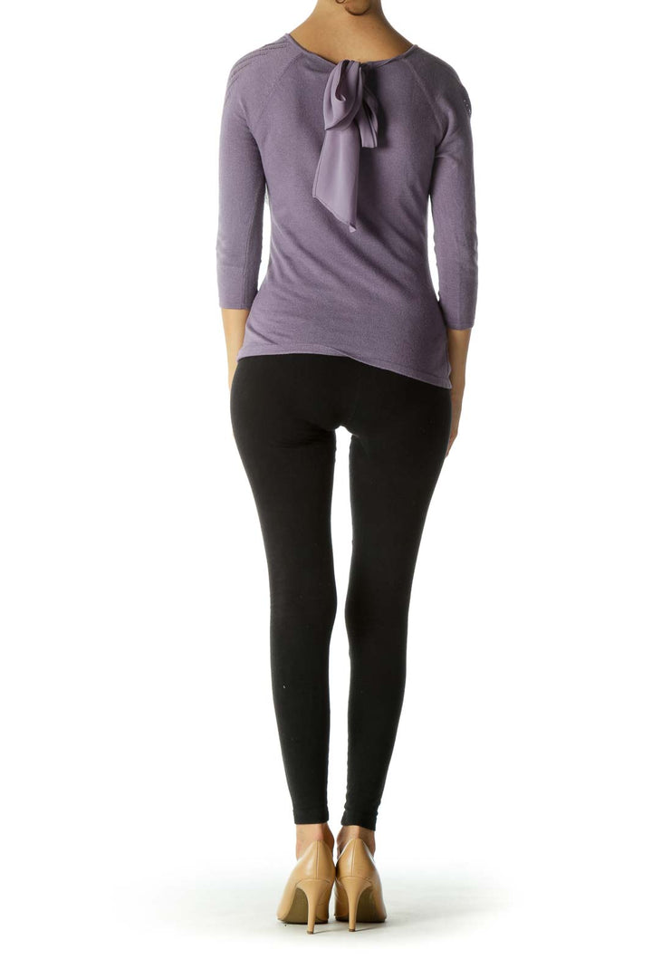 Purple Back Tie Boat Neck Knit Top