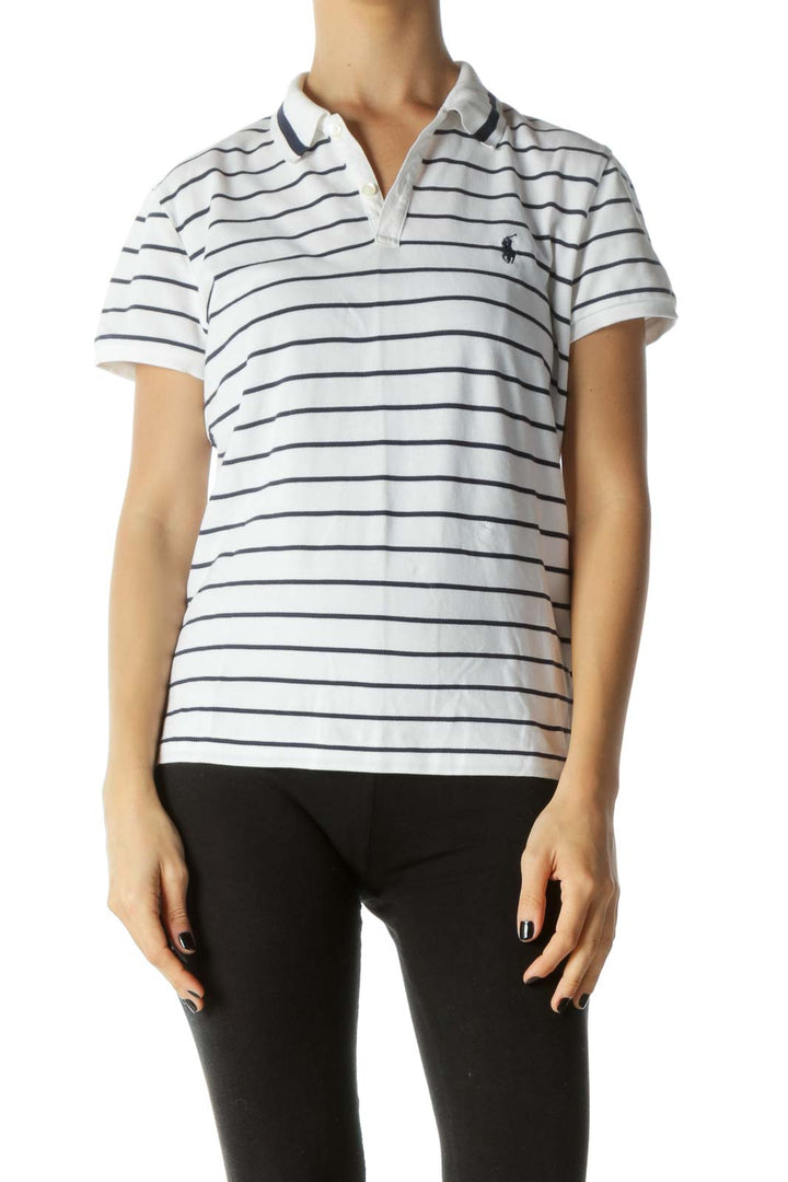 White and Blue Stripped Short Sleve Polo Shirt