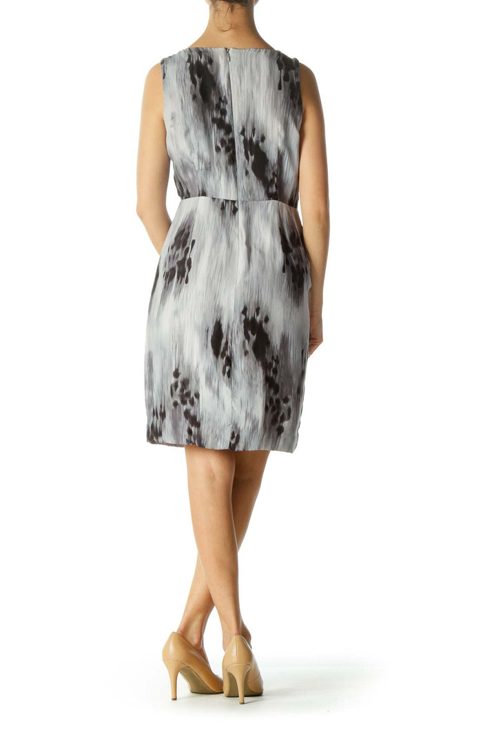 Gray Print V-neck Cocktail Dress