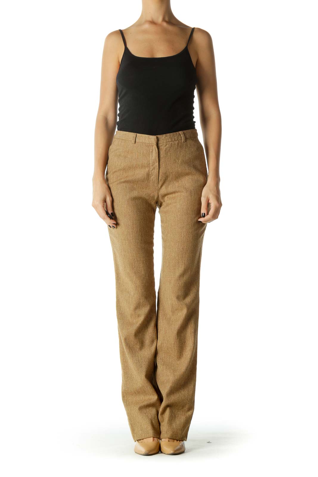 Brown High-Waisted Straight Leg Pants