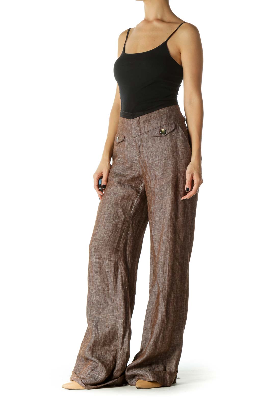 Brown High Waited Cuffed Wide Leg Pants