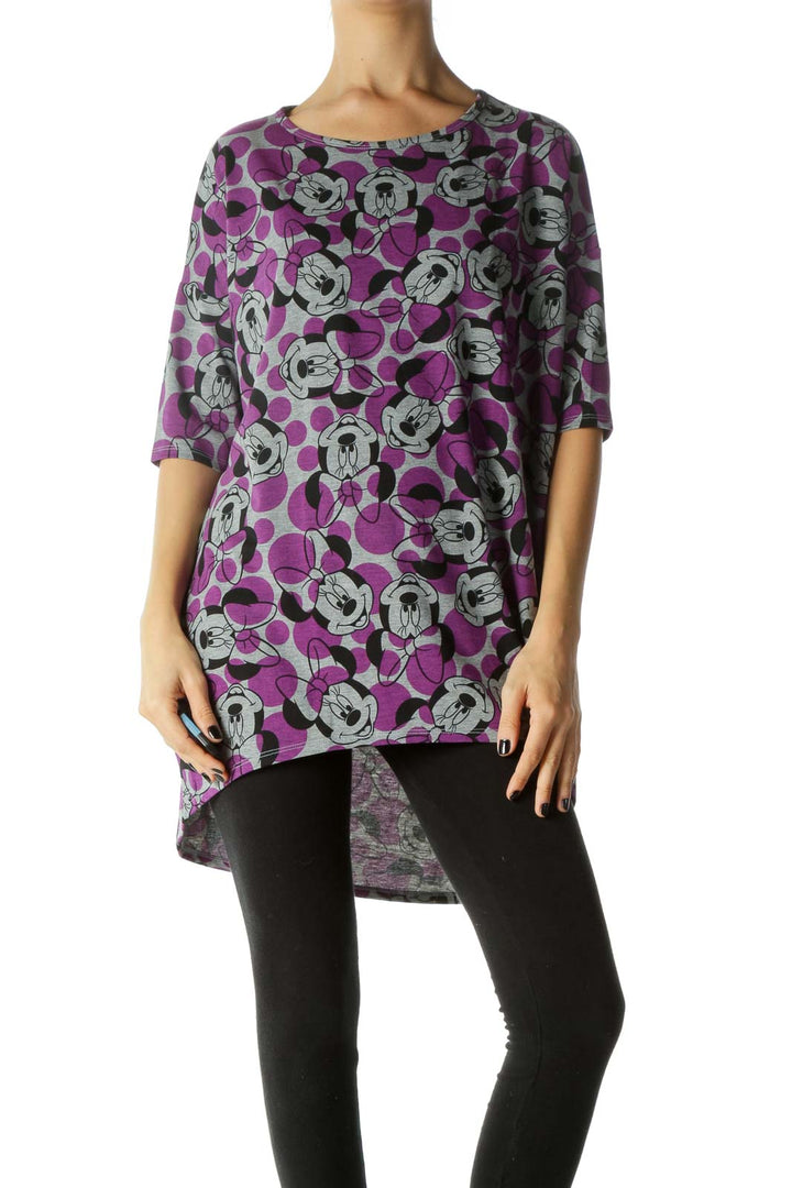 Gray, Purple, and Black Minnie Mouse Print High Low Shirt