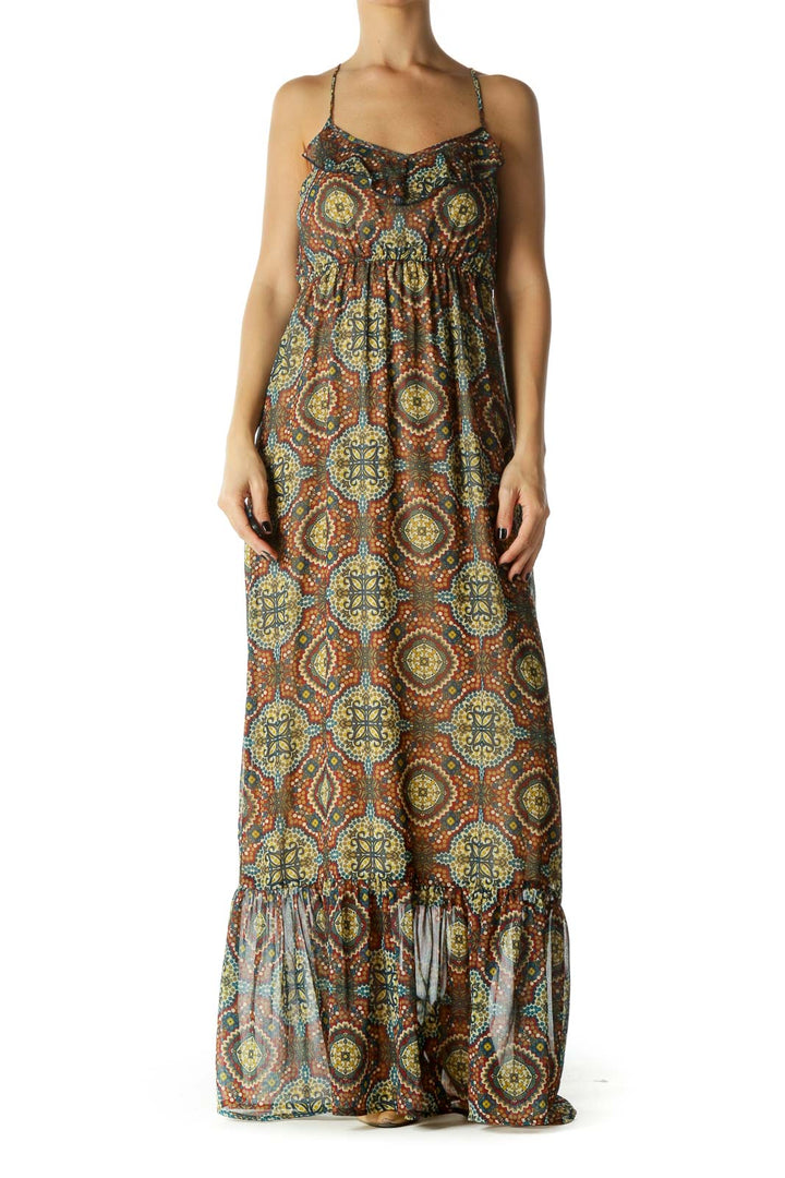 Multicolor Print Ruffled Maxi Dress