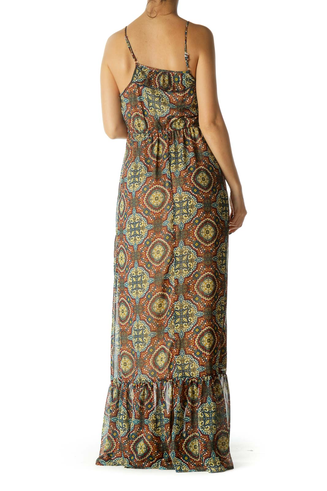 Multicolor Print Ruffled Maxi Dress